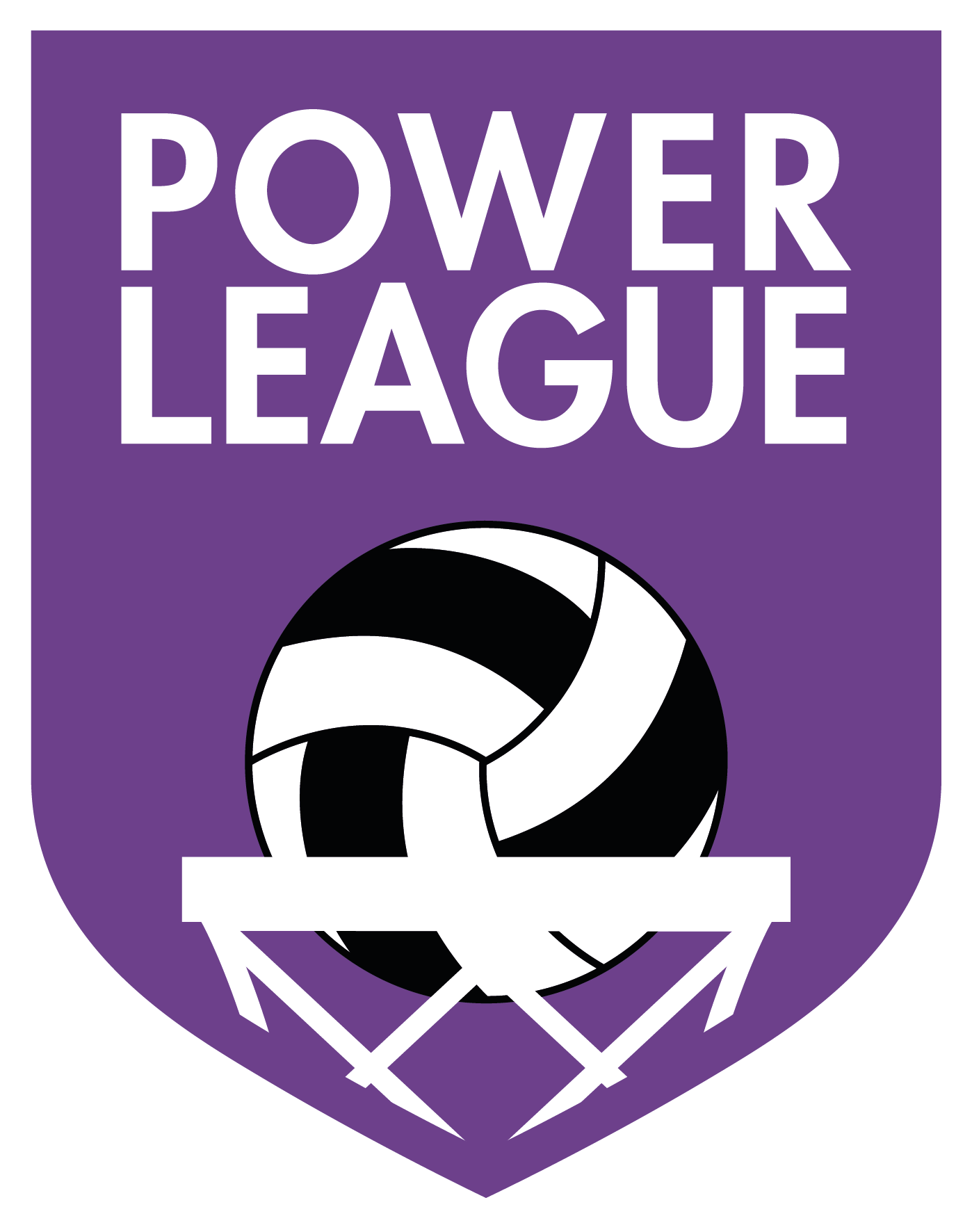 A purple shield-shaped logo with the words 