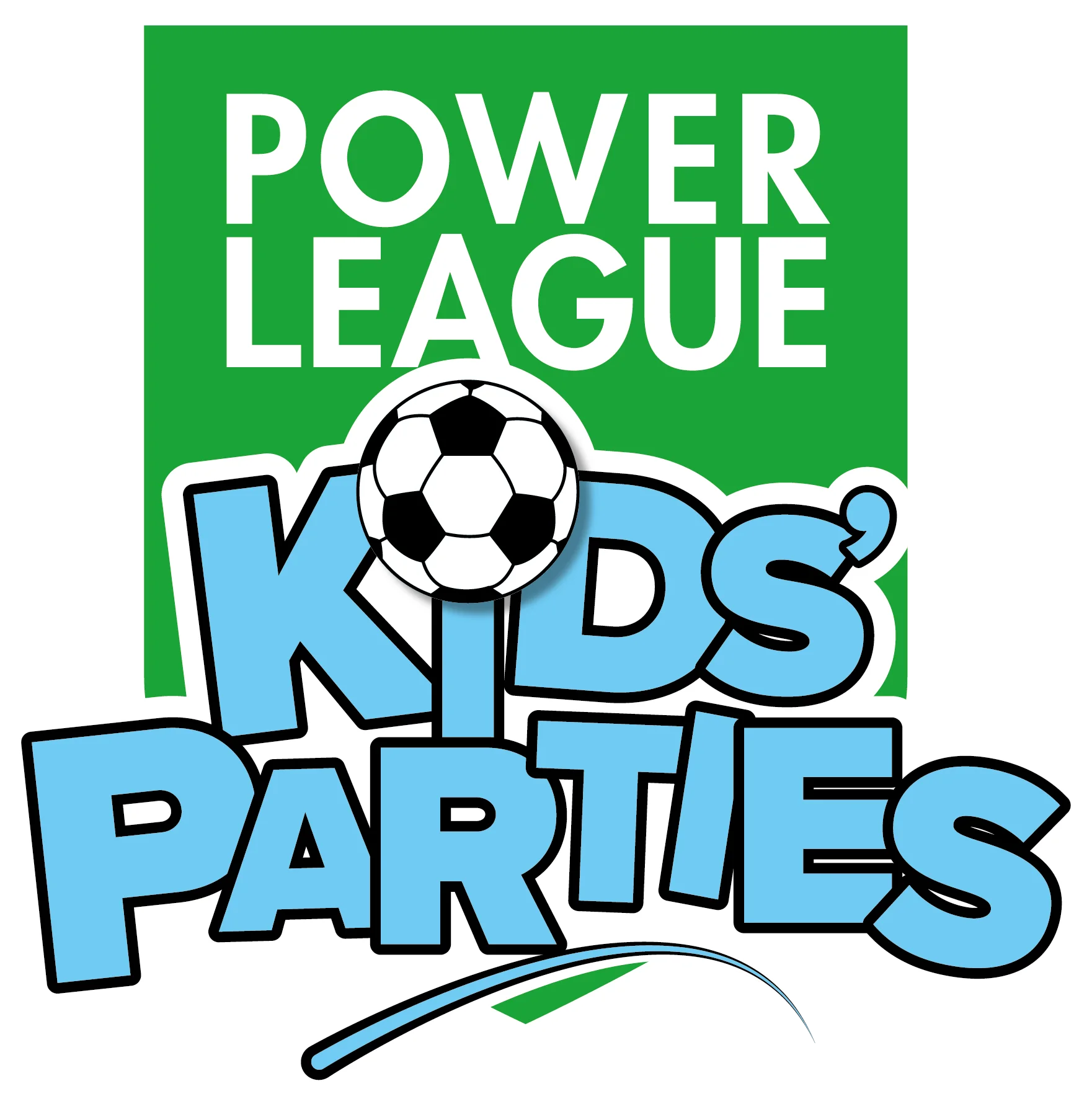 A logo featuring a green background with white text that reads 