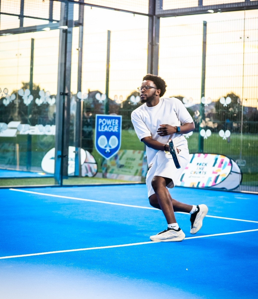 Man playing Padel at Powerleague Mill Hill.